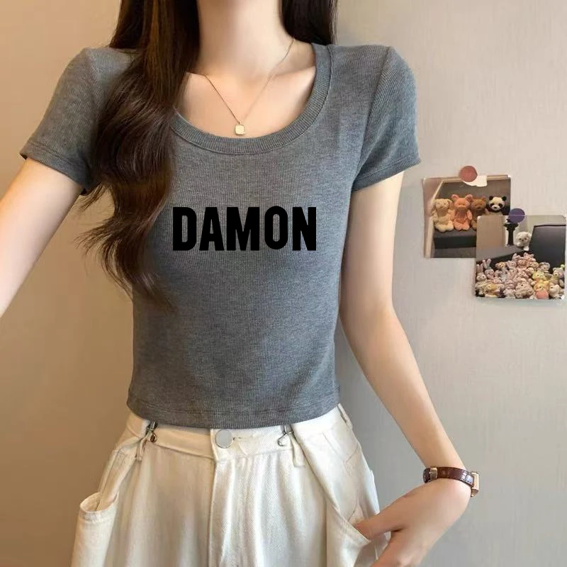 爆款修身显瘦小个子短款上衣韩系灰色正肩短袖t恤女2025夏季新款