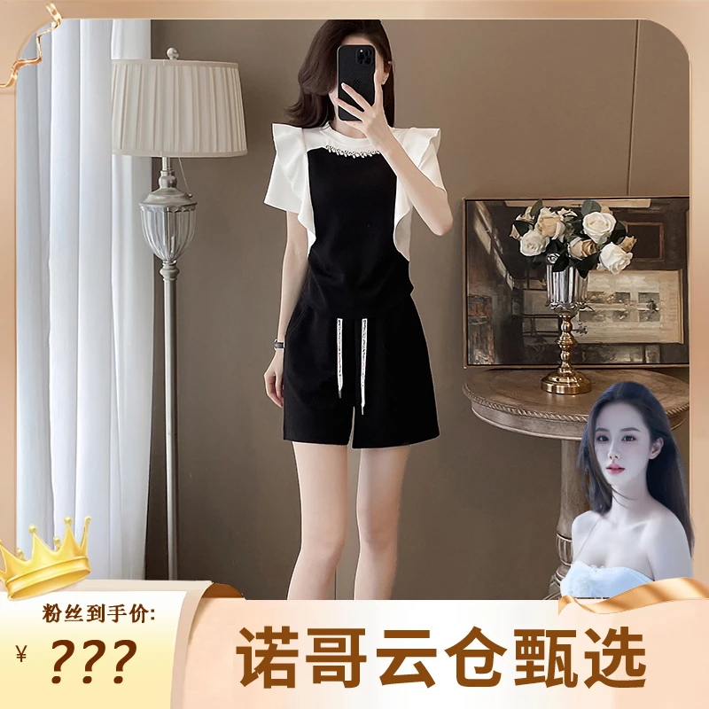 【诺哥专属】 021欧货高级感轻奢烫钻短袖短裤休闲运动套装女夏季