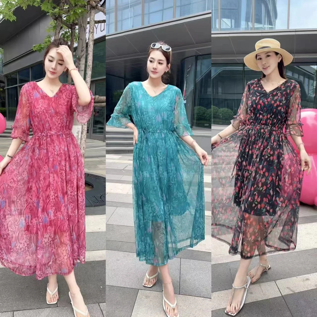 法式复古连衣裙高定定位印花2025新款时尚气质巴黎水晶丝