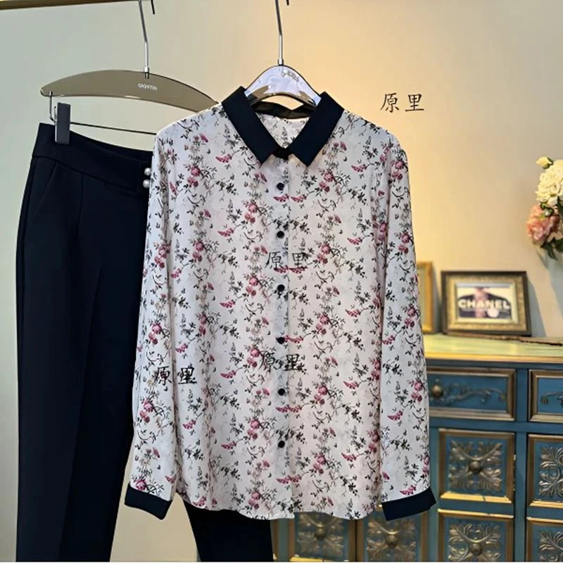 （3.8S）韩范时尚碎花长袖女衬衫气质减龄显瘦高级感百搭印花女衬衣