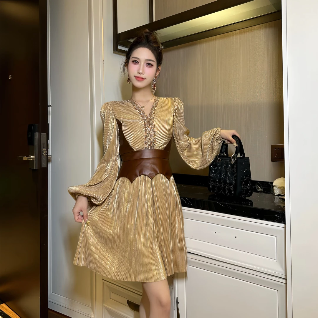 【时时原创】气质性感轻奢时尚复古轻熟风显瘦法式宴会连衣裙21460