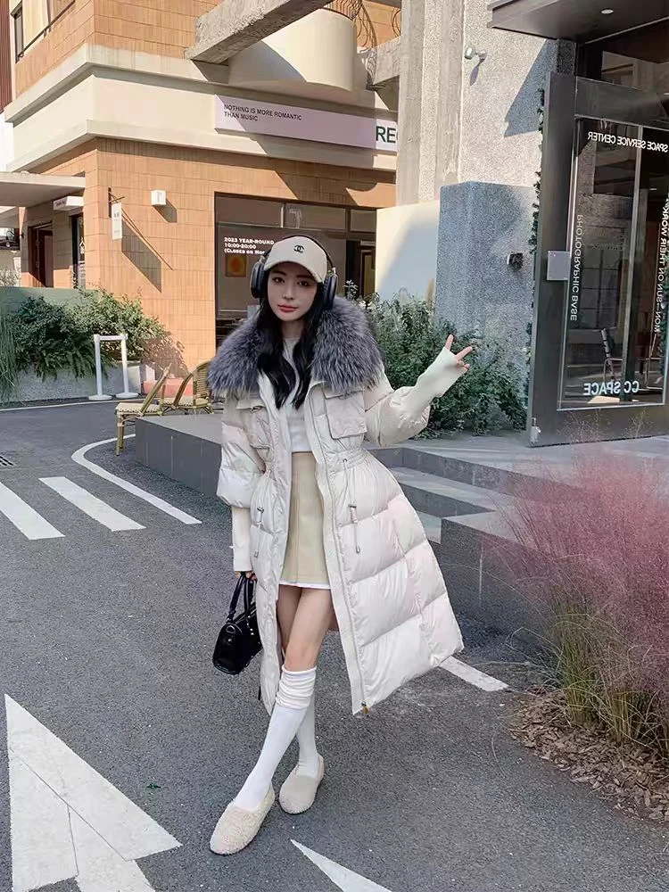 8813大毛领拼接白鹅绒短款羽绒服女2024冬季新款韩版保暖厚外套