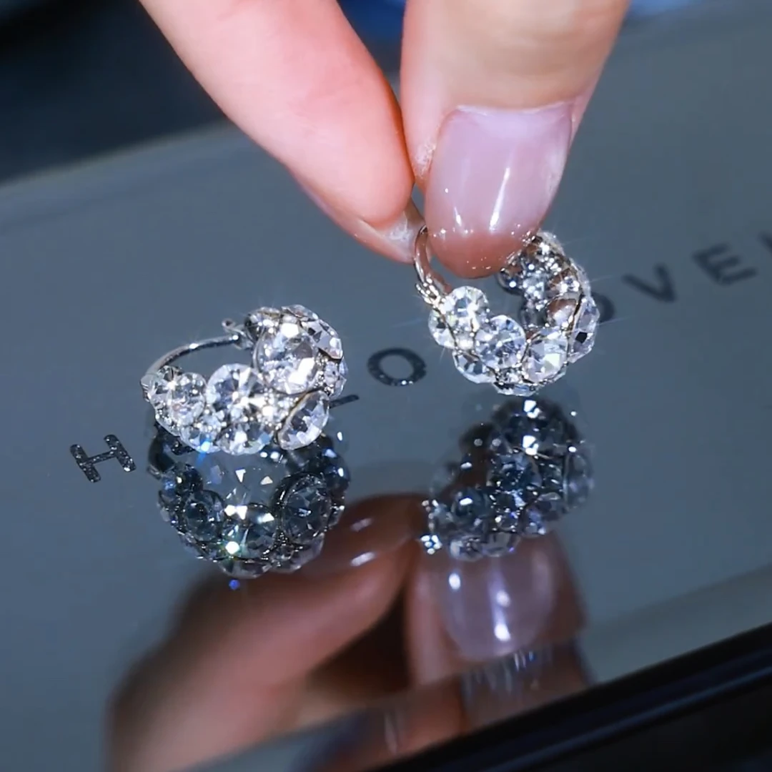 铜合金合成锆石耳饰 【克拉之恋】耳扣轻奢精致耳圈气质时尚耳环