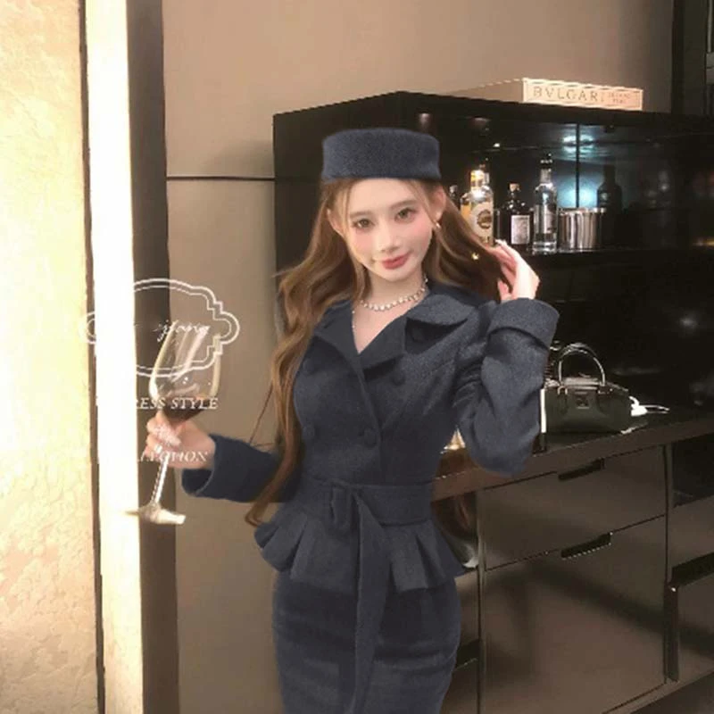 【两件套】【有里布】【含腰带】秋冬高级感裙穿搭一整套TX0256