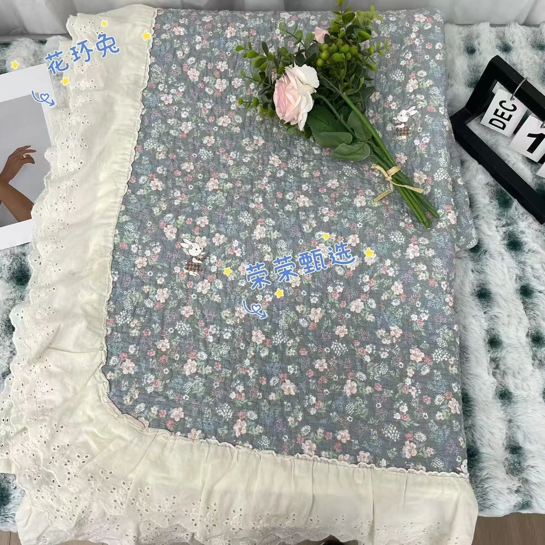 【RR荣荣】花环兔- 全棉床盖法式花边款绗缝夹棉可机洗亲肤200*230