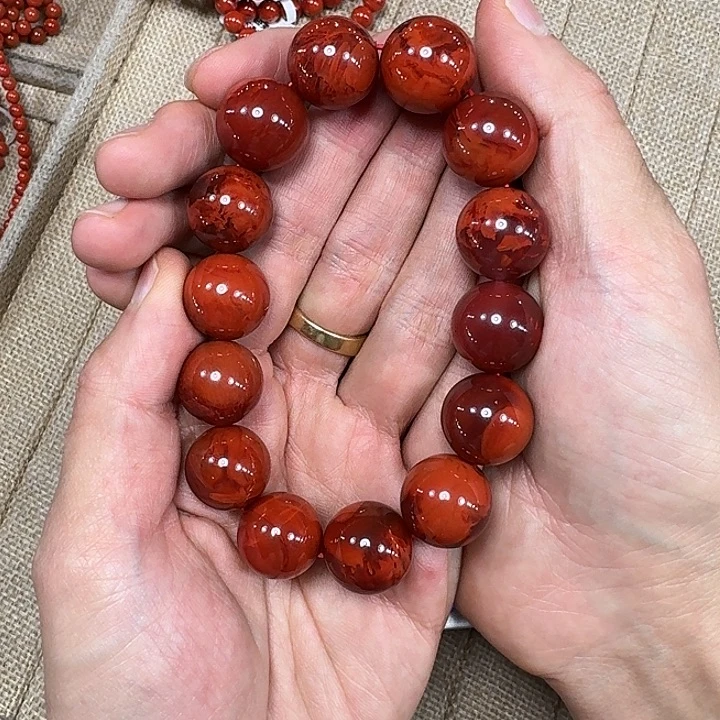 龙***函南红玛瑙未镶嵌手链手串原矿南红高品质牛血红16加
