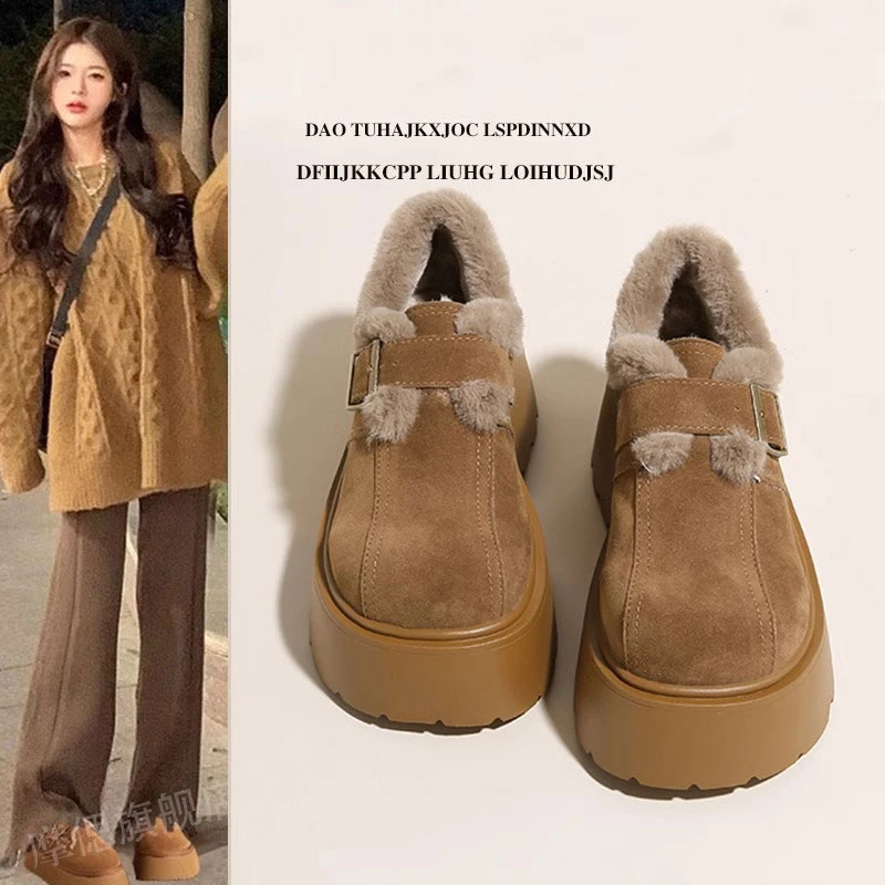 鞋子女款秋冬松糕增高勃肯鞋女2025新款加绒加厚底雪地靴乐福棉鞋