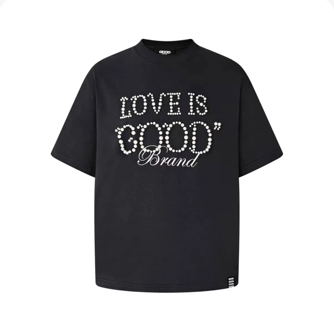 老白同款GOODBRAND LOVE IS GOOD标语短袖重磅男女情侣T恤