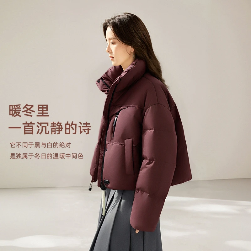 珩绣90白鸭绒羽绒服小个子短款外套冬季加厚立领保暖外套129-1