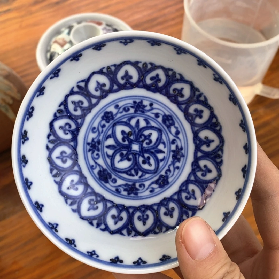 瓷片景德镇手绘陶瓷青花宝相花