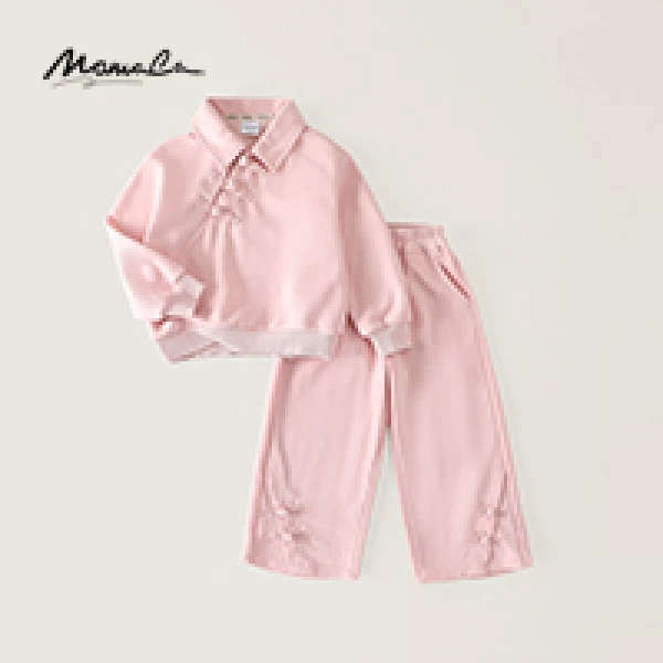 MOMOCO秋季女童中大童甜美时尚韩系盘扣卫衣两件套77730580004