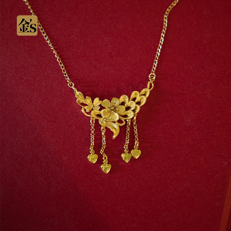 铜合金项链 镀金款百花新中式镂空项链