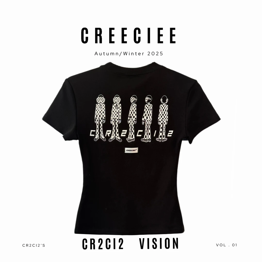 CREECIEE【棋盘格T】｜夏季半袖女款修身T恤SS25016