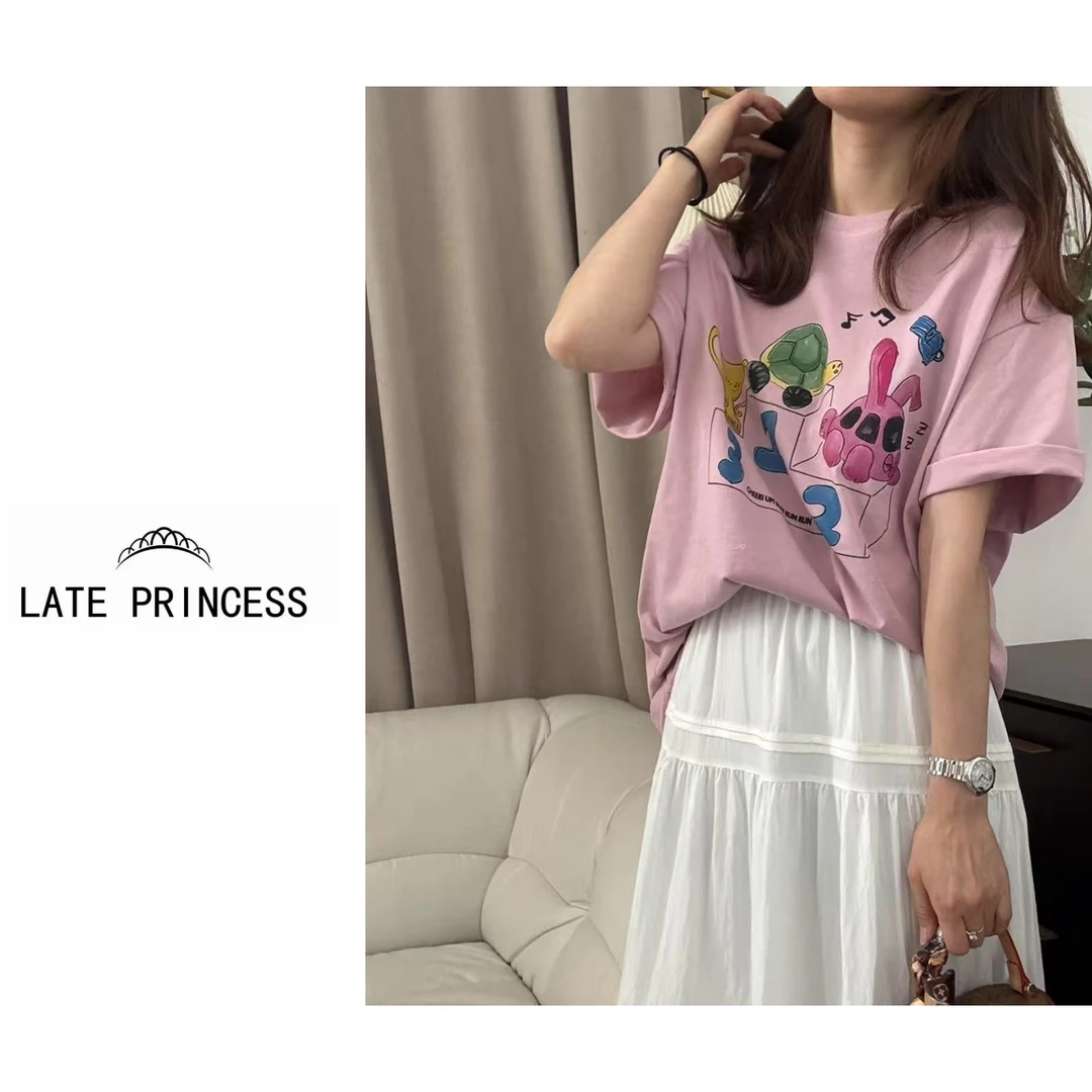 LATE PRINCESS【龟兔赛跑】印花纯棉夏季减龄宽松休闲百搭圆领T恤