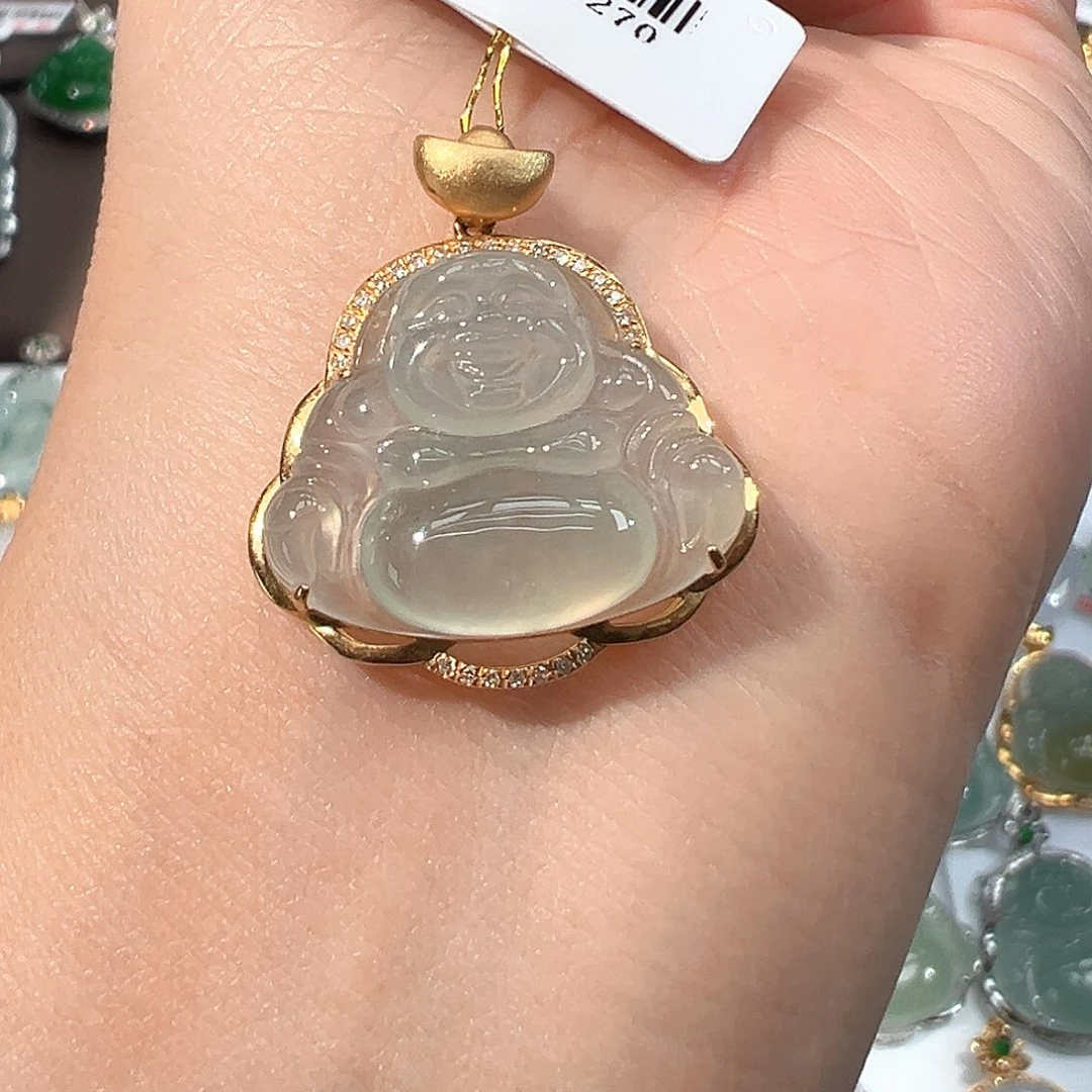 翡翠18K金镶嵌吊坠(不含链)佛公