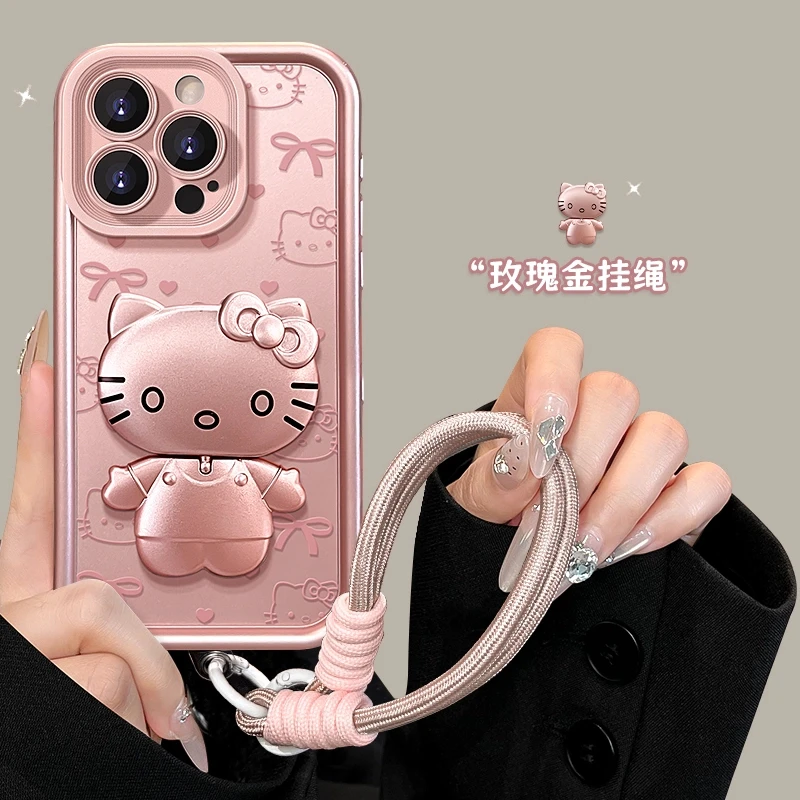 满屏KT猫支架适用苹果15vivo华为oppo小米iPhone金属漆天眼手机壳