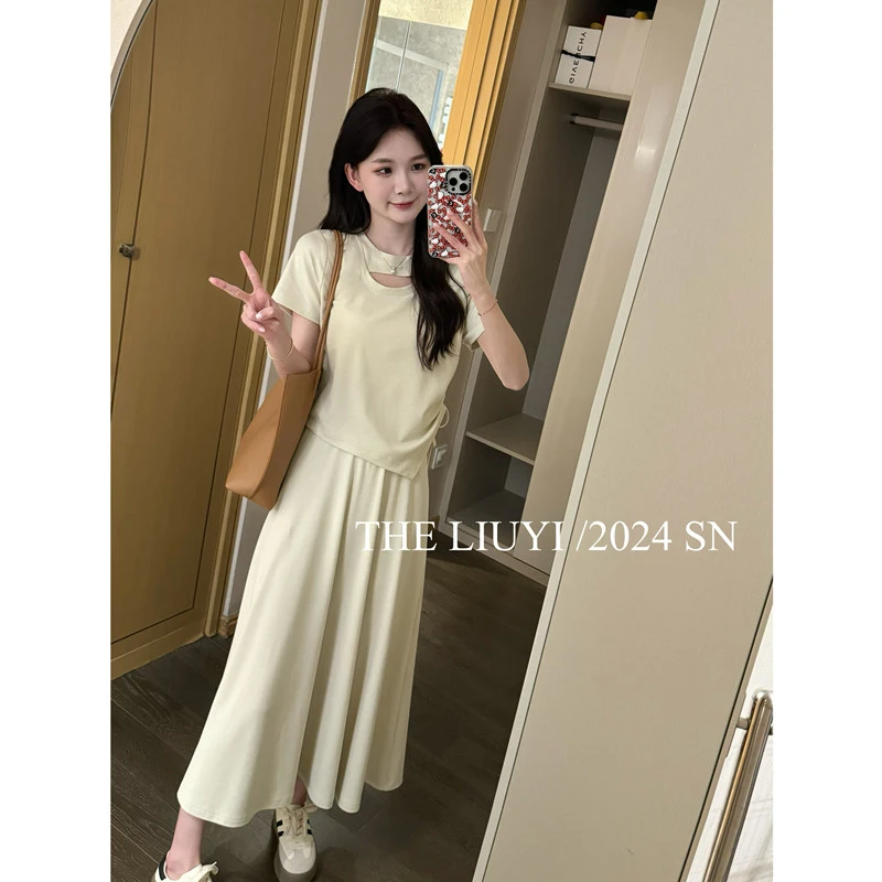 【LIUYI】恋爱告急套装~百搭抽绳上衣+显瘦时髦半身长裙45222