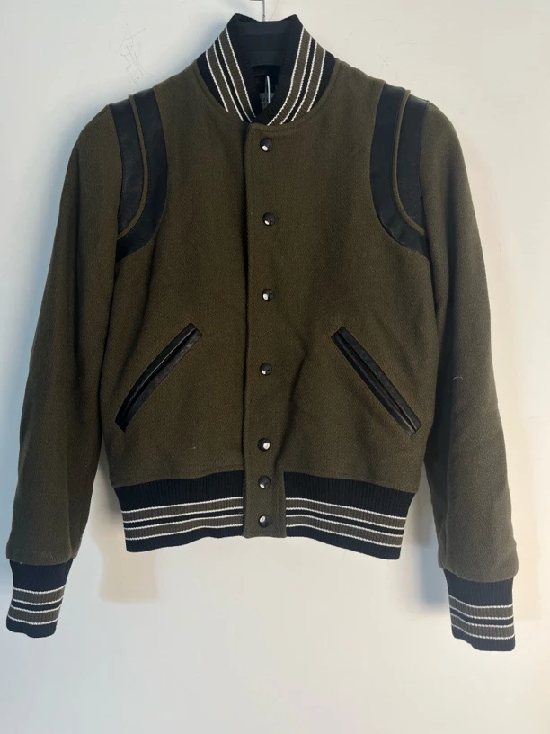 未使用 YSL/圣罗兰 38/圣罗兰经典棒球服墨绿色拼皮/04641/JP