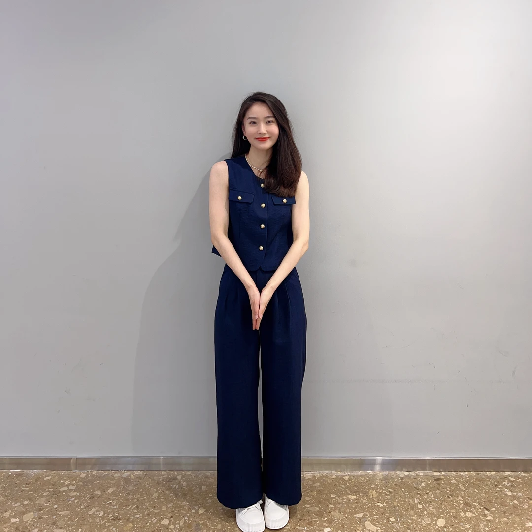 休闲百搭洋气小香风气质两件套夏季新款女装长裤马甲时尚套装B223