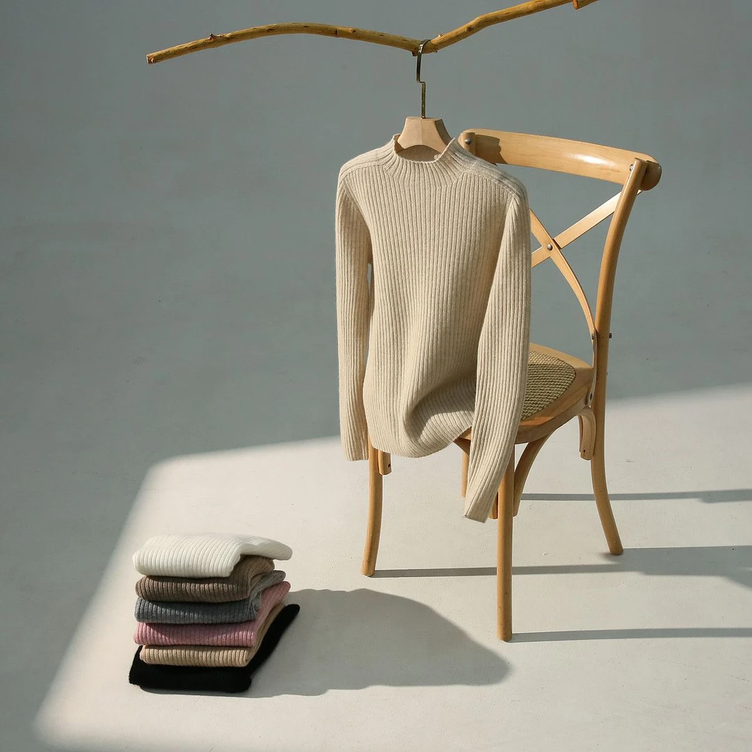 一线成衣无缝半高领抽条100%山羊绒打底衫毛衣羊绒衫