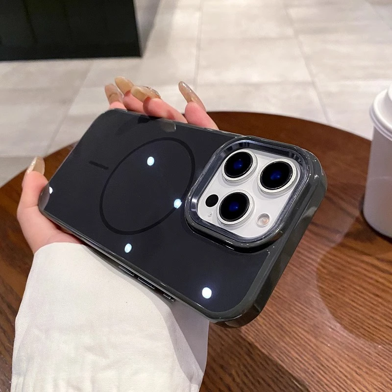 适用苹果16pro手机壳大孔防摔网红男女款简约磁吸ins情侣个性高档