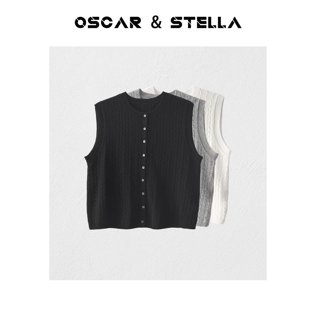 OSCAR&STELLA【静香】新款时尚羊毛圆领开衫马甲 34-0319-6