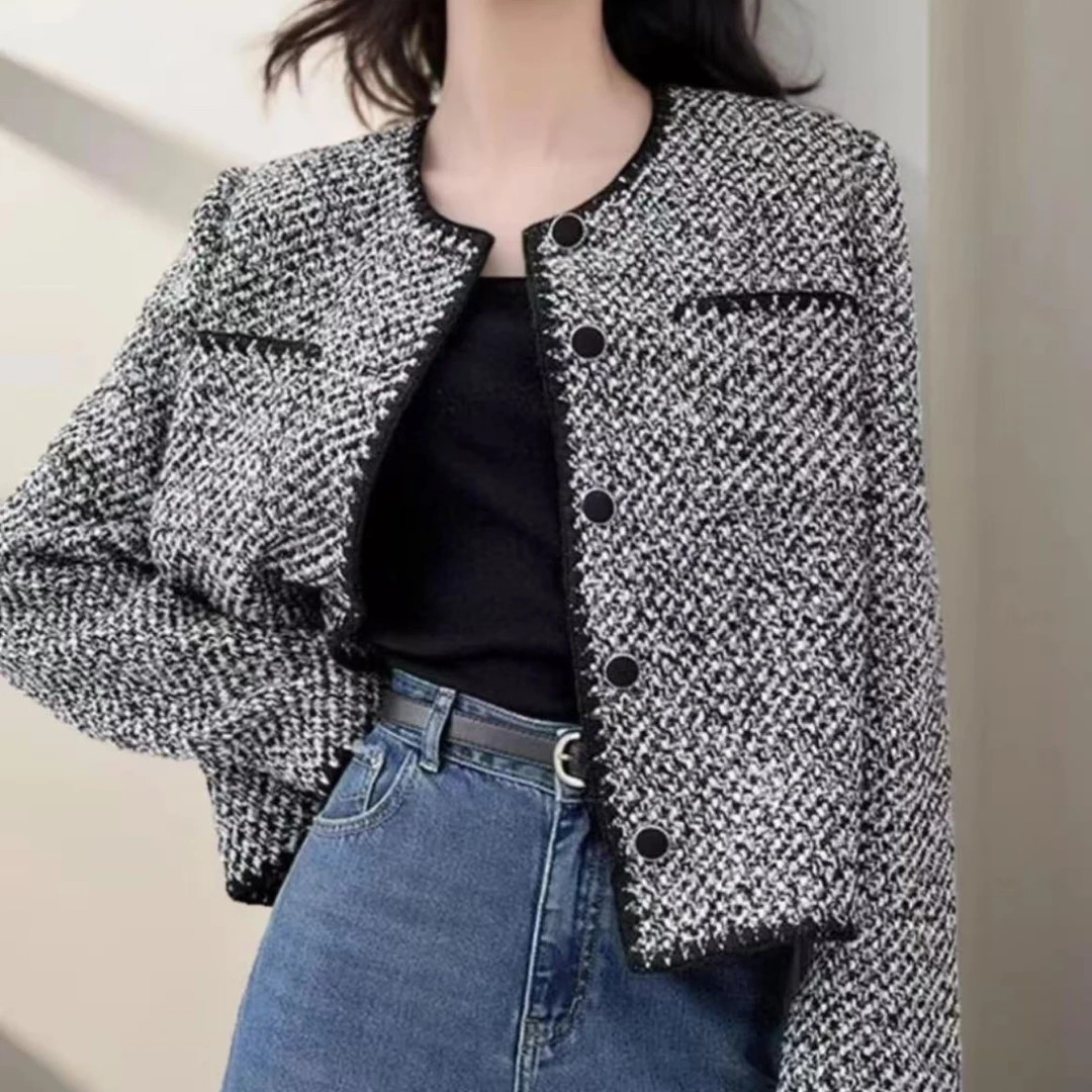 高级感小香风短款外套女装秋冬新款时尚通勤风小个子毛呢外套7051