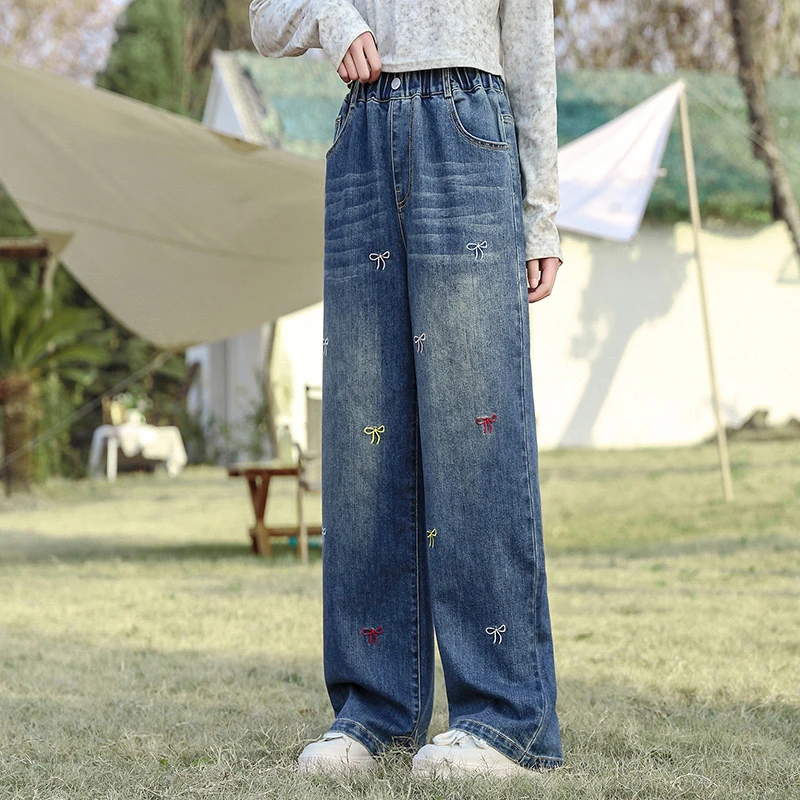 《童装品牌断码清仓直播》春季女大童新款绣花牛仔裤25001