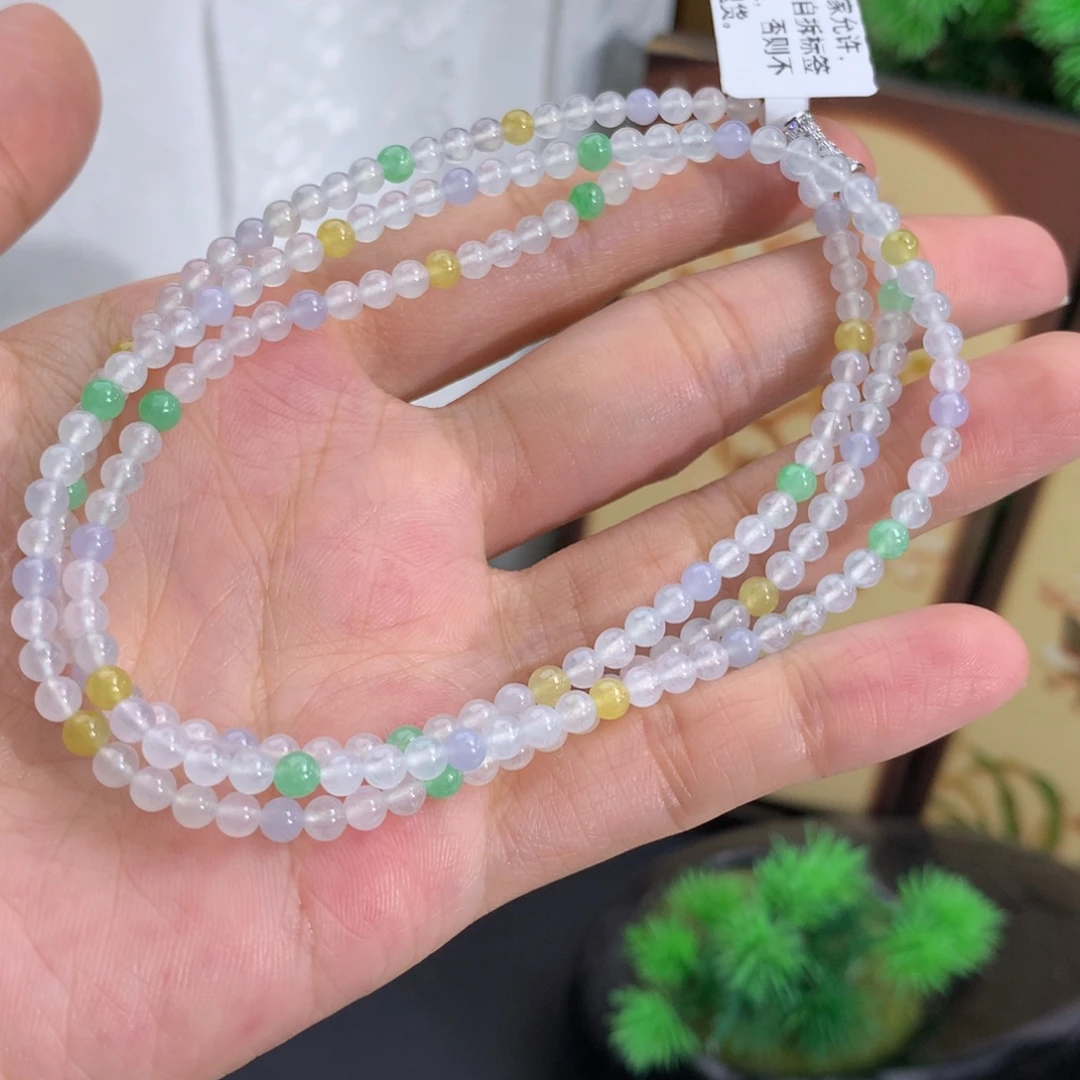 翡翠未镶嵌手串卡3.5冰胶多宝小米项链