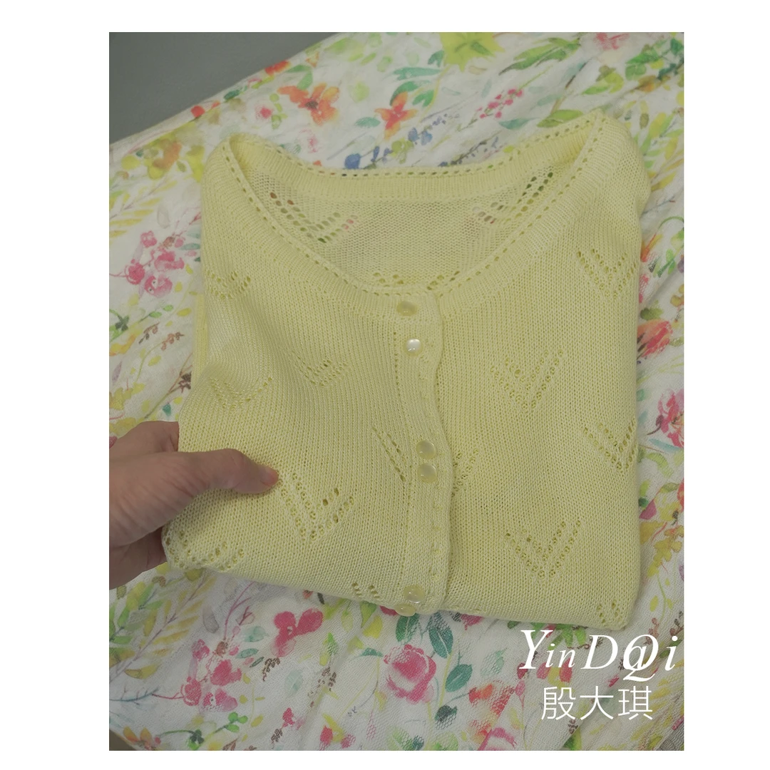 猫眼扣~短袖针织衫上衣女2025夏季薄款天丝亚麻针织开衫上衣1895