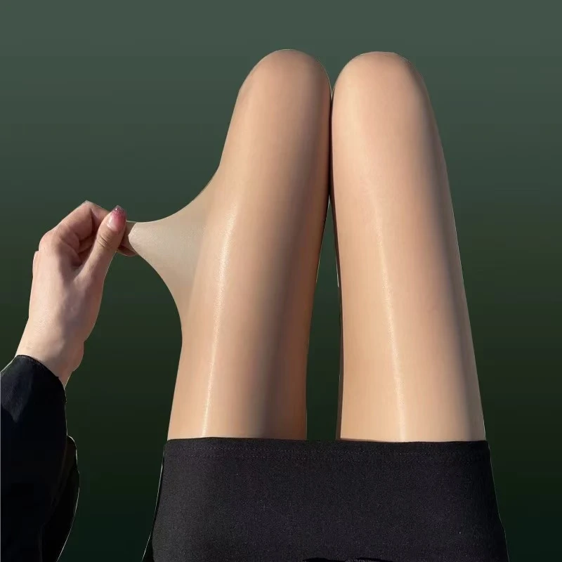 油亮丝袜马油黑丝连裤袜九分连脚富姐大码油光