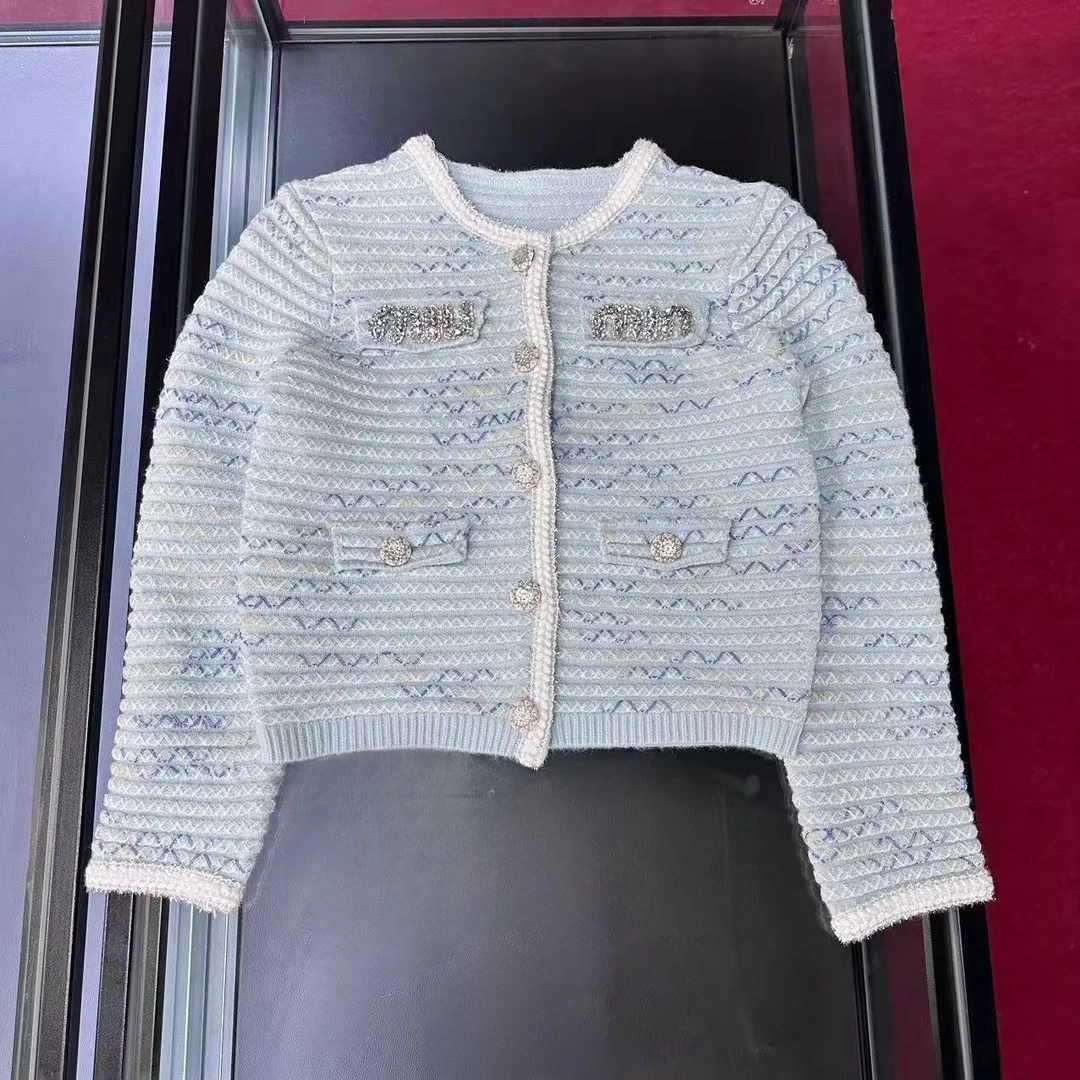 G329新款时尚小香风针织开衫气质白色轻奢短款编织名媛