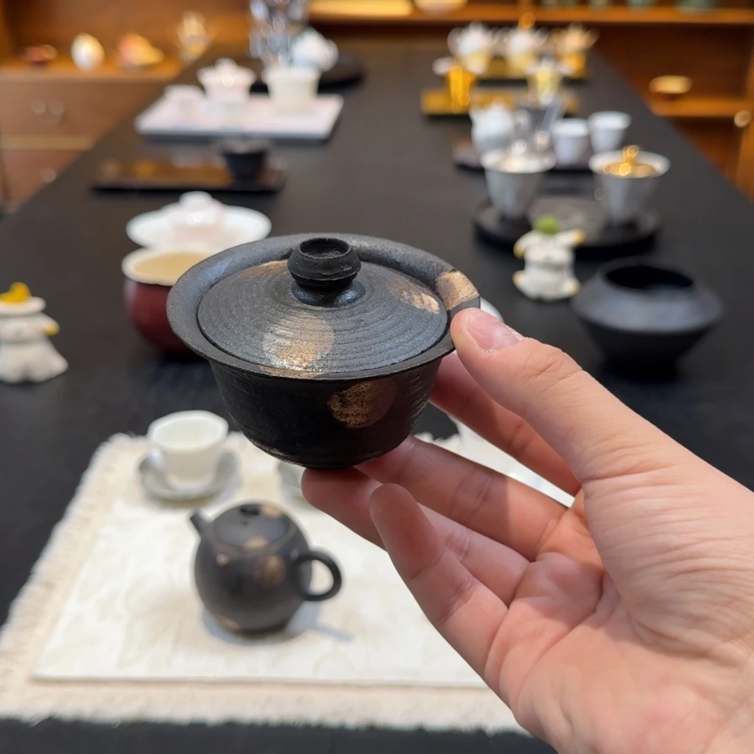 柴烧波点盖碗一个