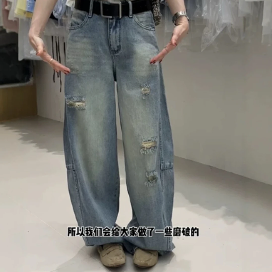破洞欧货薄款弯刀牛仔裤《自然风》自留′