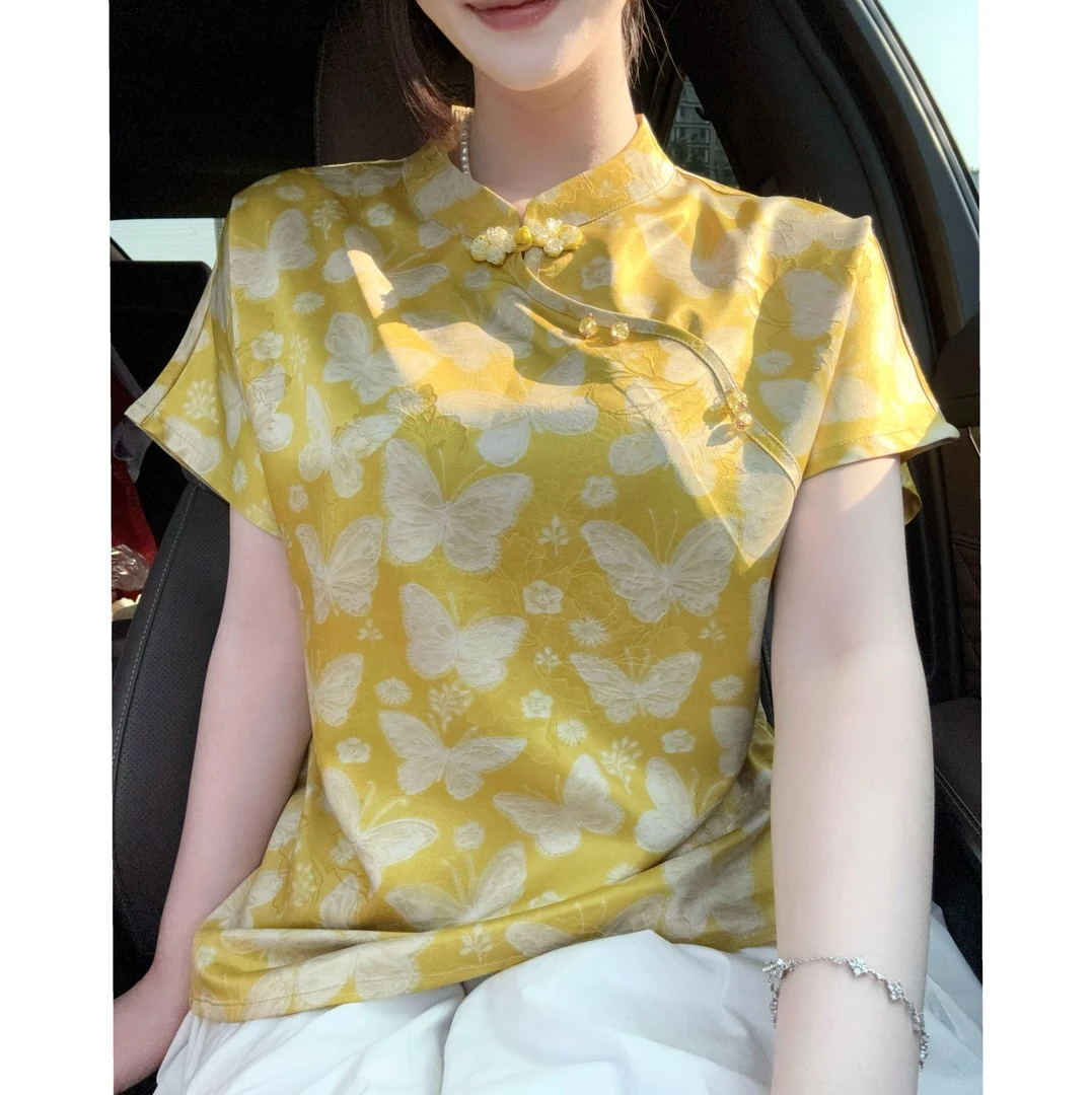 【小蝶儿 】短袖飞飞袖小衫丝滑舒适女装百搭透气精致提花显瘦洋气