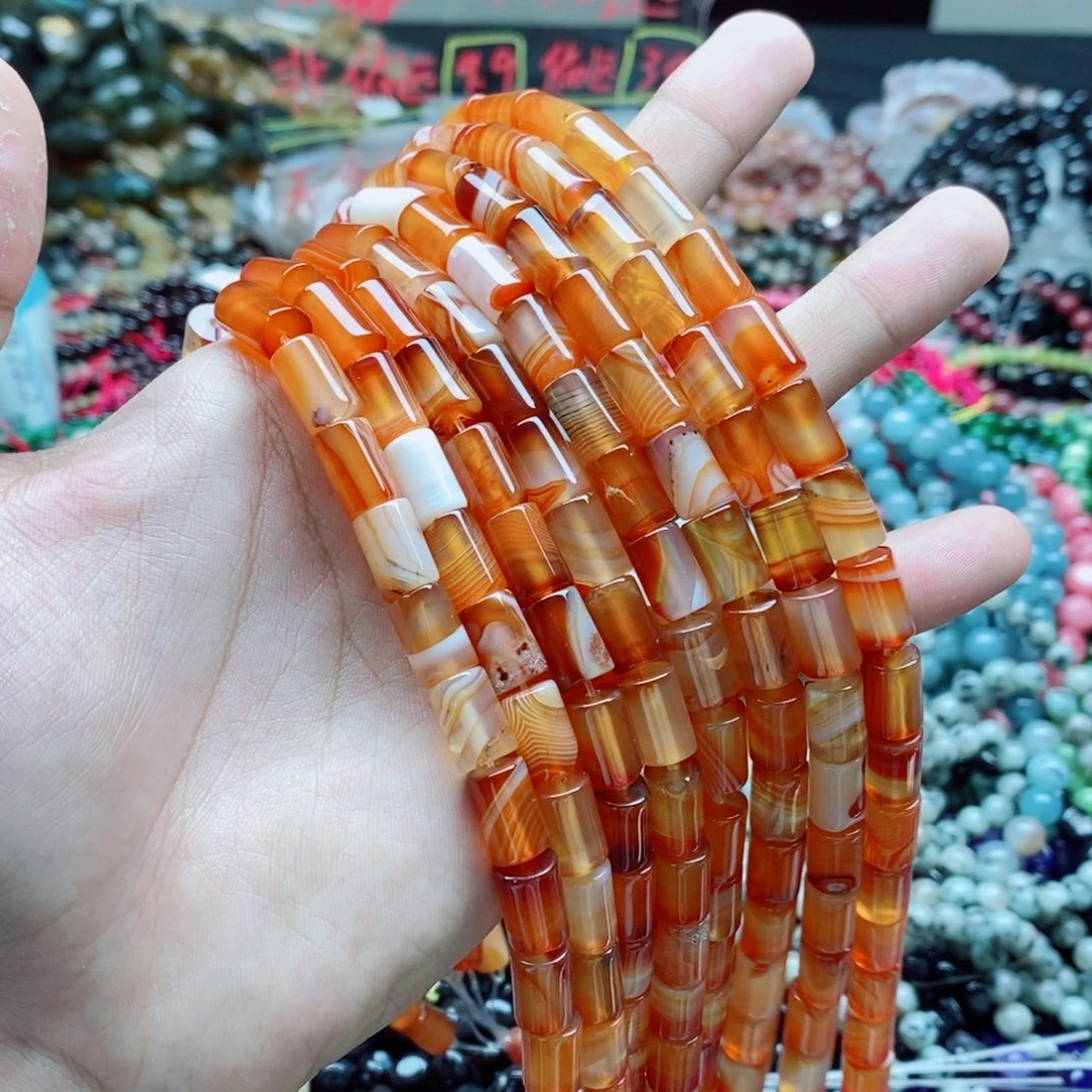 玛瑙/玉髓未镶嵌珠宝半成品一条天天12X8mm红玛瑙桶珠