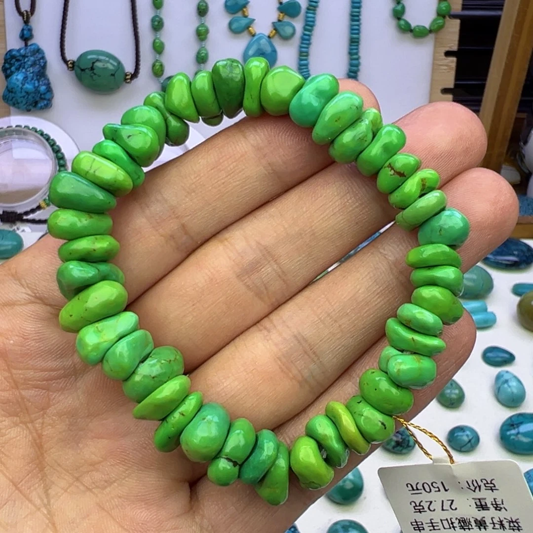 菜籽绿直切藏扣手串4080