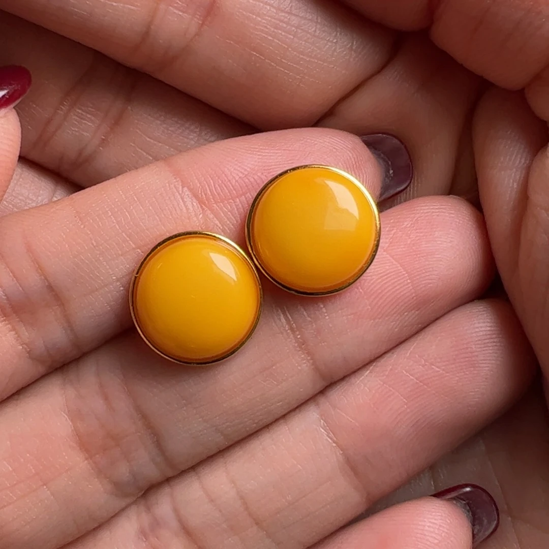 蜜蜡耳饰银S925镀金镶嵌