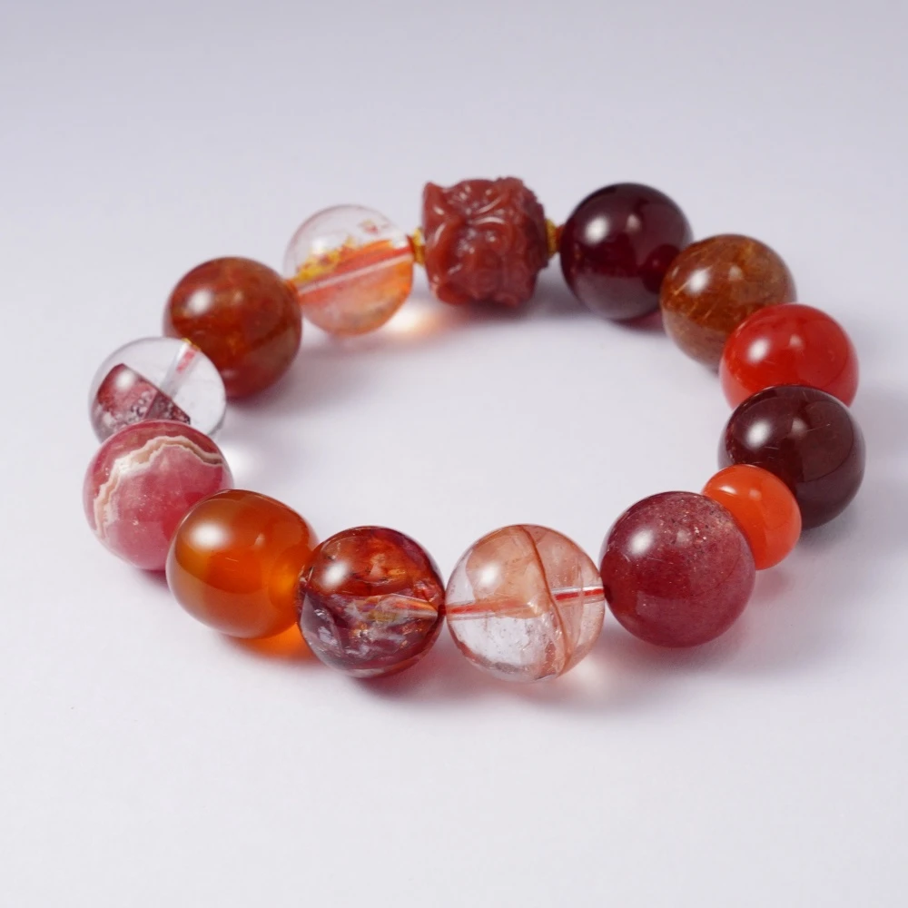 【火力全开】原创设计款配三面狐高品红色多宝水晶手链（多样性发一）