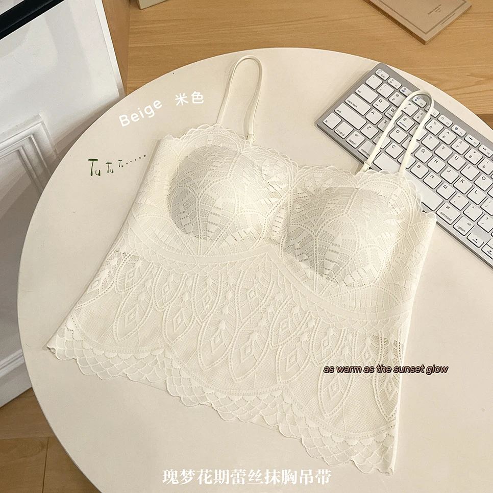 夏季蕾丝性感百搭舒适固定杯无痕防走光美背吊带