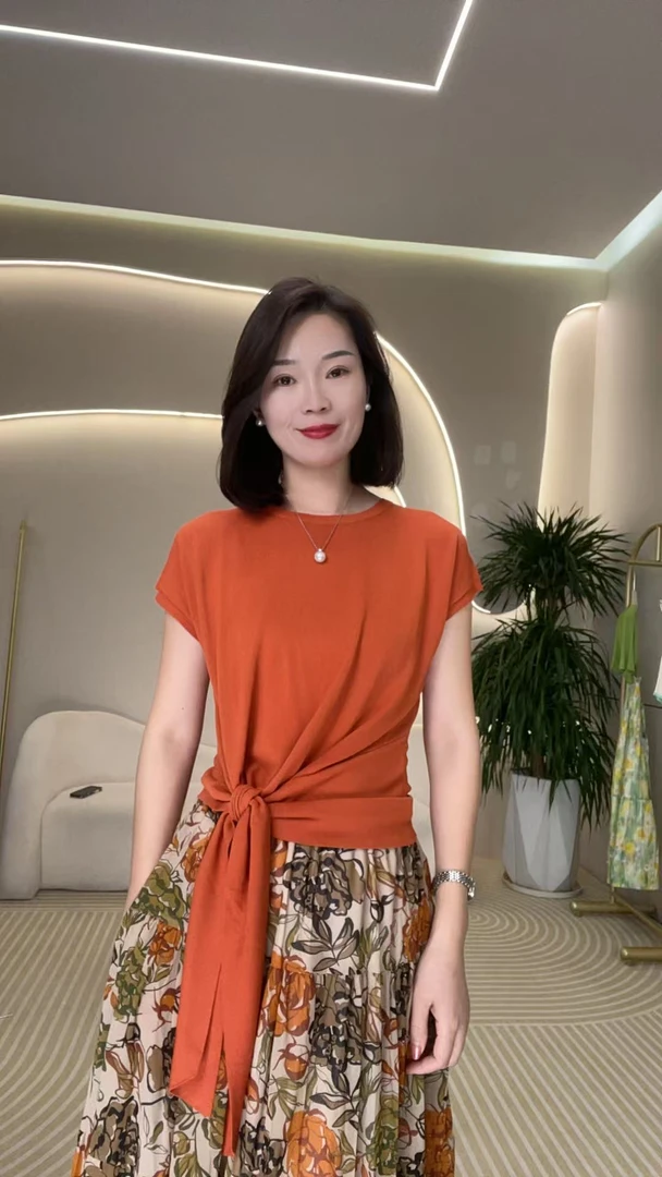 602下摆蝴蝶结设计夏季新款纯色百搭针织衫