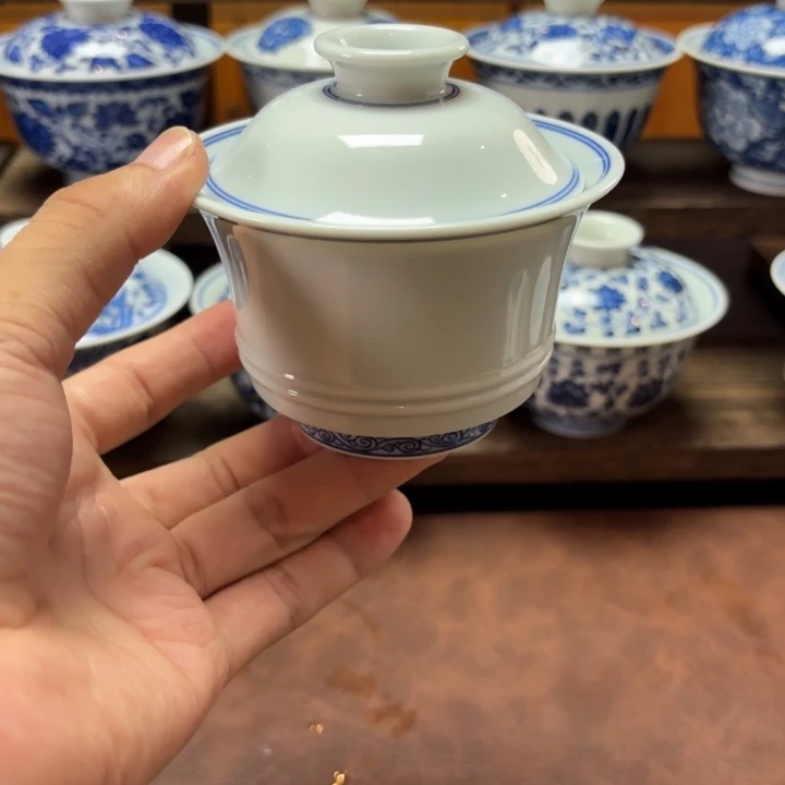 景德镇纯手工手绘马蹄盖碗120容量