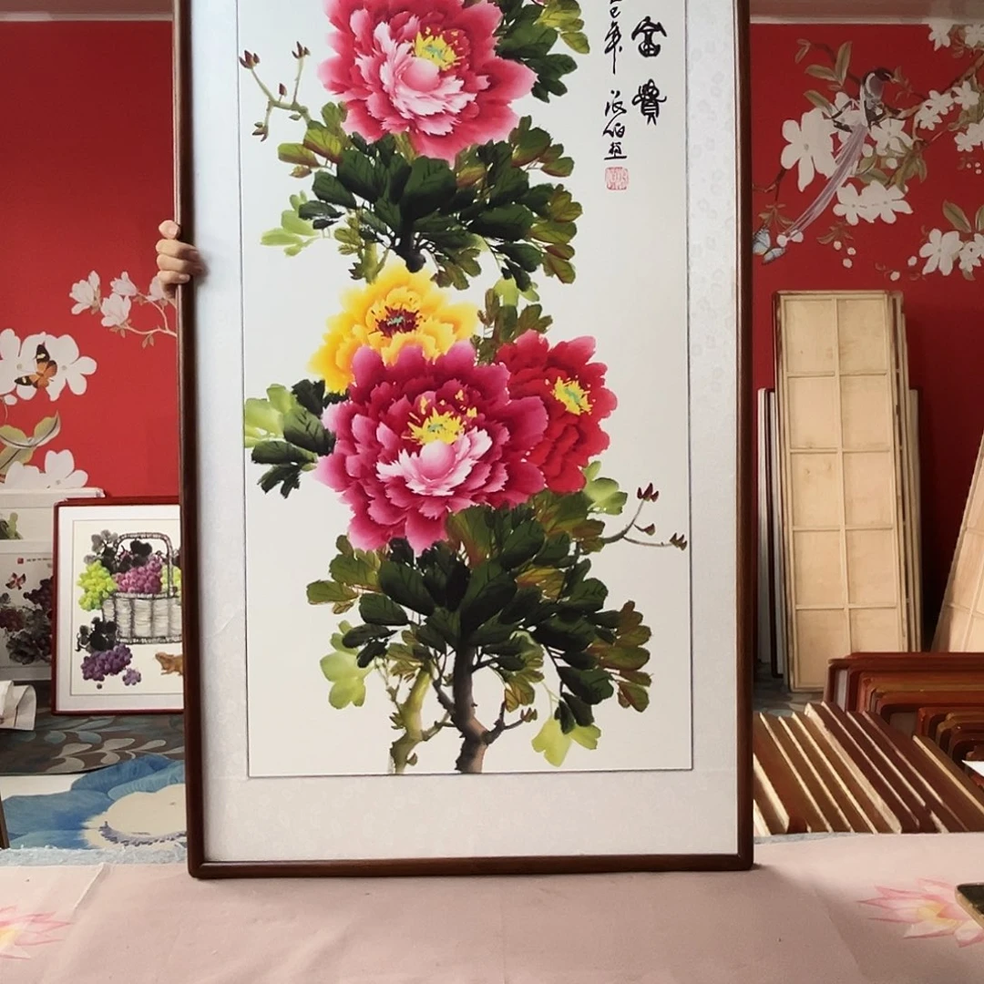 国画手写手绘国画作品带框包邮62✖️122