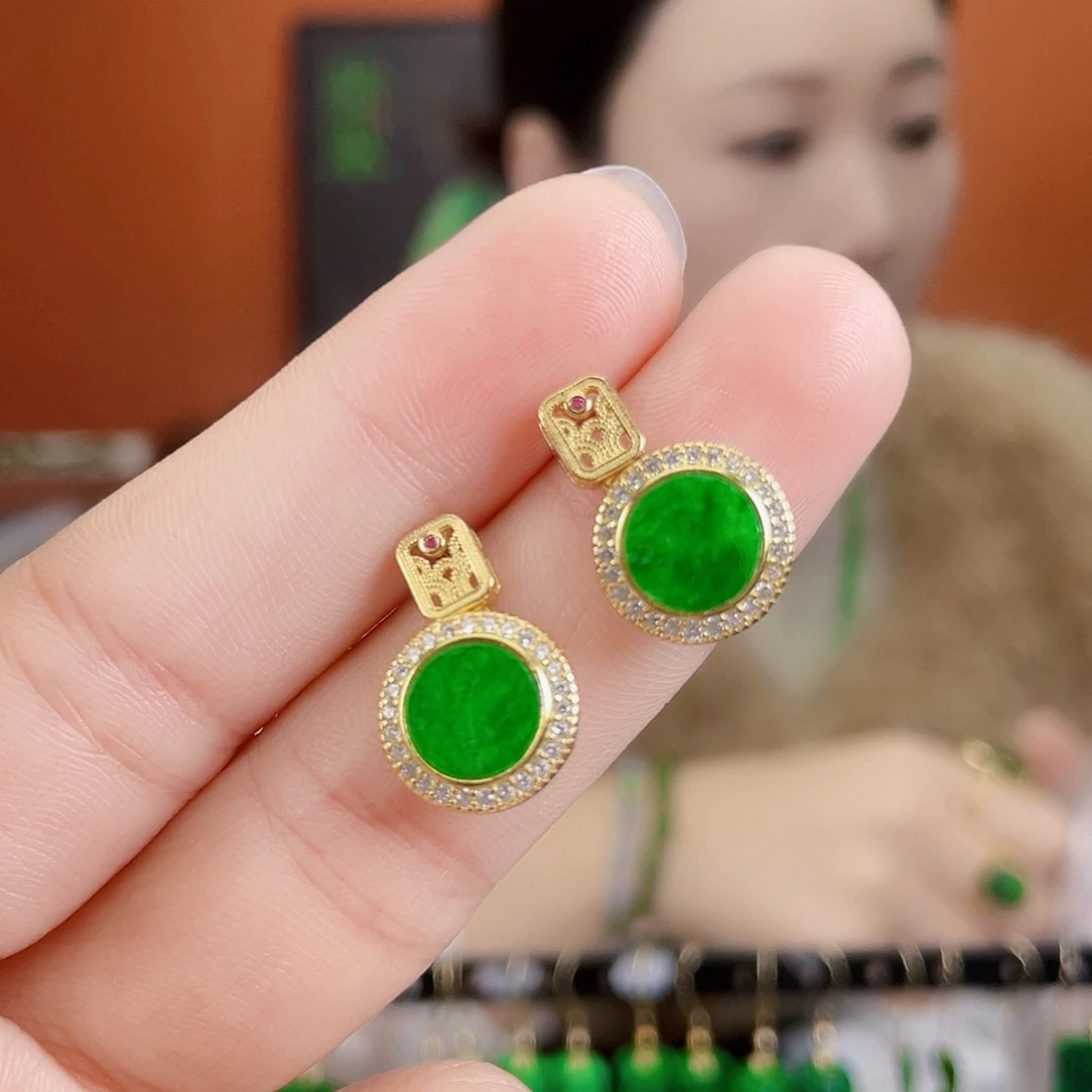 翡翠银S925镶嵌耳饰