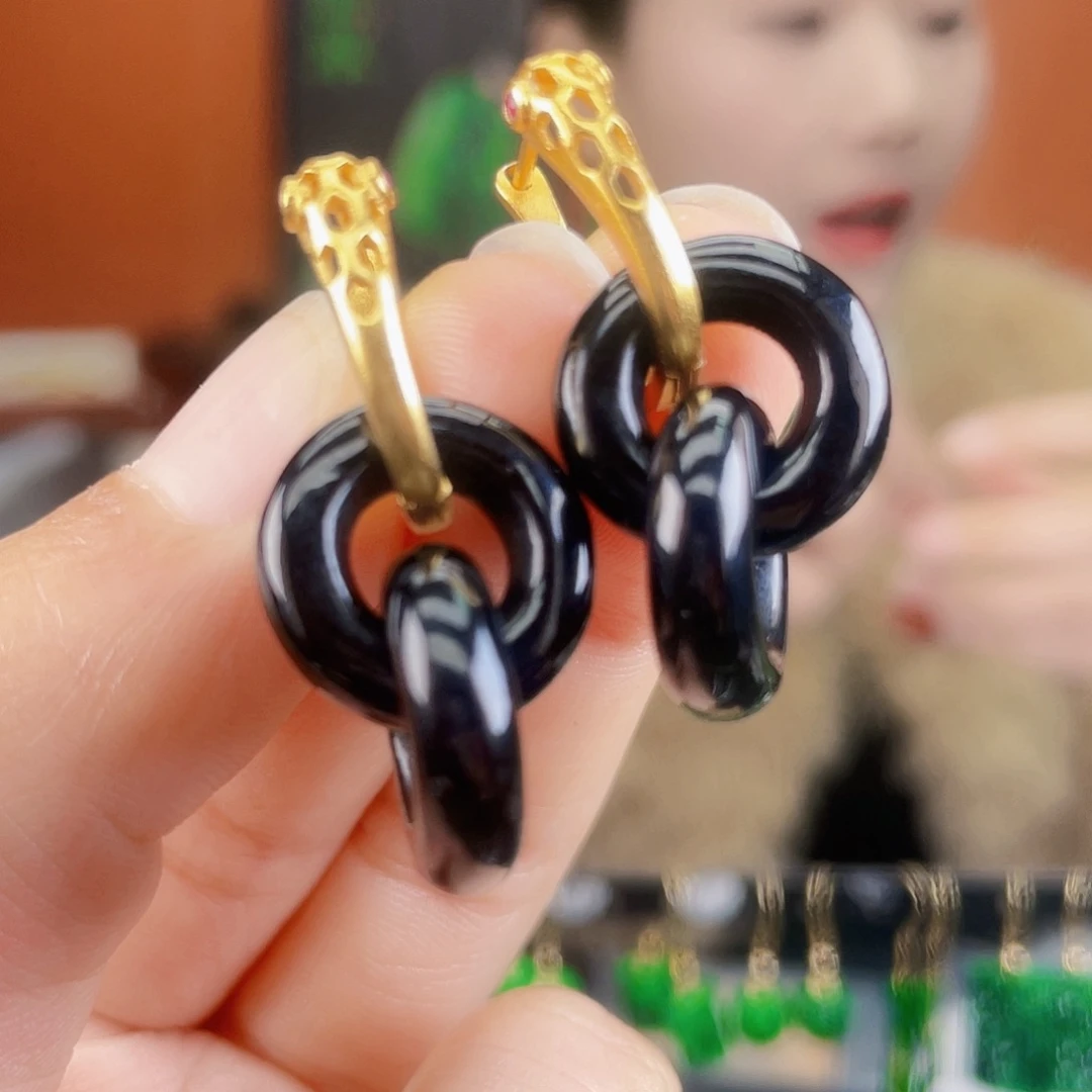 翡翠银S925镶嵌耳饰