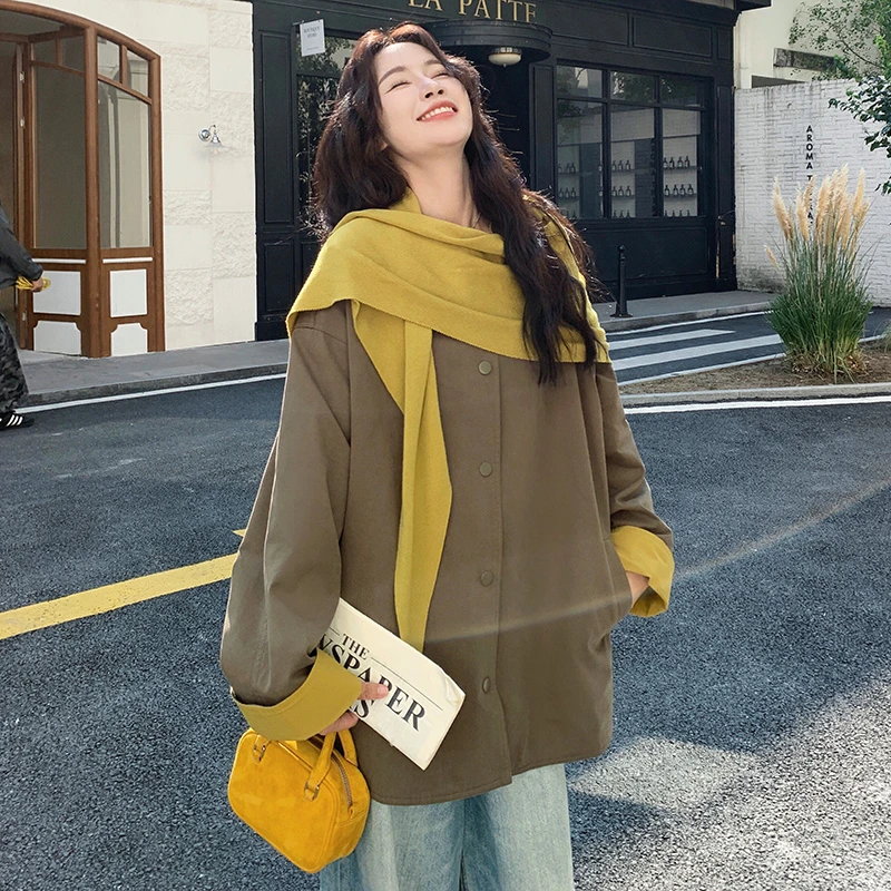 咖绿色简约休闲风披肩装饰风衣女秋季2025新款松弛感百搭显瘦外套