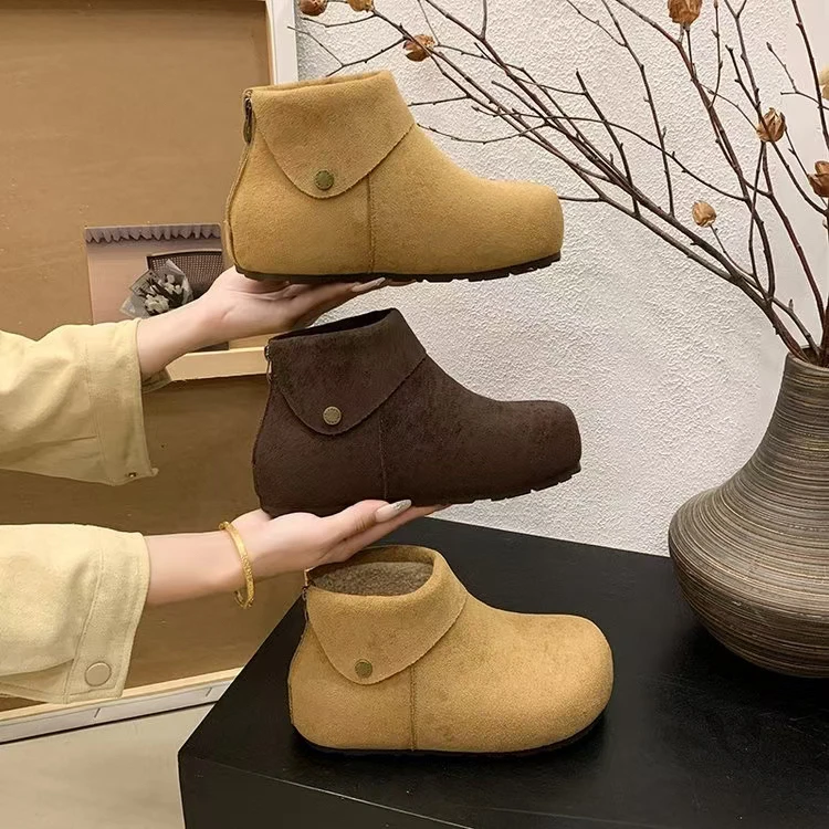 辰小六休闲风棉靴毛靴条纹冬季棉鞋秋冬女款加绒厚底百搭平底