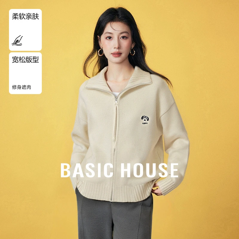 Basic House/百家好针织柔软短款遮肉宽松秋冬毛衣-B06245I5642
