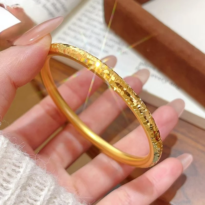 铜合金手镯 爆闪碎冰冰圆条手镯满天星素圈传承cnc手镯新款爆款