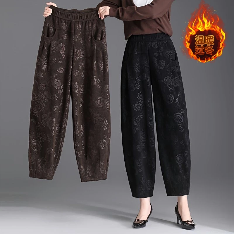 花苞裤女秋冬新款松紧腰宽松休闲萝卜裤加绒加厚高腰哈伦灯笼裤